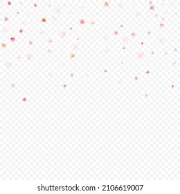 Heart love vector background. Valentine frame. Pink hearts confetti. Scattered love symbols. Random falling heart shape on transparent background. Beautiful Invitation, Greeting Card Illustration.