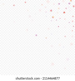Fondo vectorial de amor cardíaco. Marco de San Valentín. Confeti de corazones rosados. Símbolos de amor dispersos. Forma cardíaca al azar sobre fondo transparente. Hermosa Invitación, Ilustración De Tarjeta De Saludo.