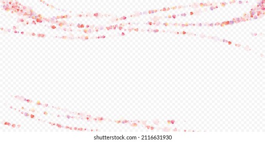 Fondo vectorial de amor cardíaco. Marco de San Valentín. Confeti de corazones rosados. Símbolos de amor dispersos. Forma cardíaca al azar sobre fondo transparente. Hermosa Invitación, Ilustración De Tarjeta De Saludo.