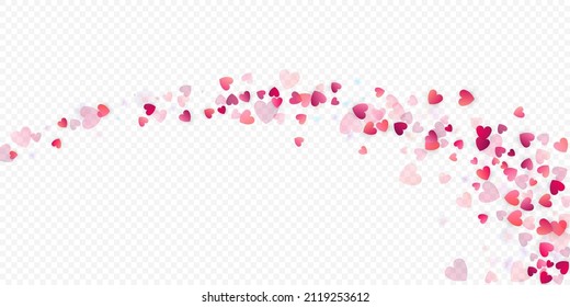 Heart love vector background. Valentine frame. Pink hearts confetti. Scattered love symbols. Random falling heart shape on transparent background. Beautiful Invitation, Greeting Card Illustration.