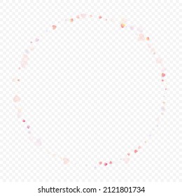 Heart love vector background. Valentine frame. Pink hearts confetti. Scattered love symbols. Random falling heart shape on transparent background. Beautiful Invitation, Greeting Card Illustration.
