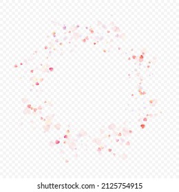 Heart love vector background. Valentine frame. Pink hearts confetti. Scattered love symbols. Random falling heart shape on transparent background. Beautiful Invitation, Greeting Card Illustration.