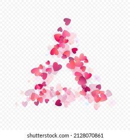 Fondo vectorial de amor cardíaco. Marco de San Valentín. Confeti de corazones rosados. Símbolos de amor dispersos. Forma cardíaca al azar sobre fondo transparente. Hermosa Invitación, Ilustración De Tarjeta De Saludo.