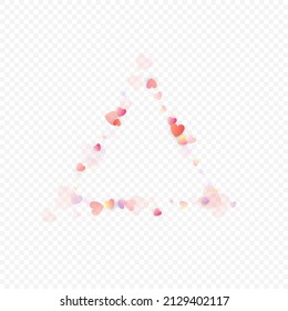 Fondo vectorial de amor cardíaco. Marco de San Valentín. Confeti de corazones rosados. Símbolos de amor dispersos. Forma cardíaca al azar sobre fondo transparente. Hermosa Invitación, Ilustración De Tarjeta De Saludo.