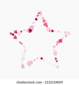 Heart love vector background. Valentine frame. Pink hearts confetti. Scattered love symbols. Random falling heart shape on transparent background. Beautiful Invitation, Greeting Card Illustration.