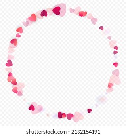 Fondo vectorial de amor cardíaco. Marco de San Valentín. Confeti de corazones rosados. Símbolos de amor dispersos. Forma cardíaca al azar sobre fondo transparente. Hermosa Invitación, Ilustración De Tarjeta De Saludo.