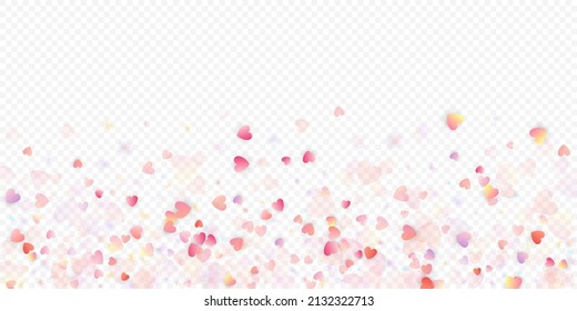 Fondo vectorial de amor cardíaco. Marco de San Valentín. Confeti de corazones rosados. Símbolos de amor dispersos. Forma cardíaca al azar sobre fondo transparente. Hermosa Invitación, Ilustración De Tarjeta De Saludo.