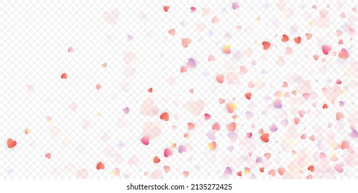 Heart love vector background. Valentine frame. Pink hearts confetti. Scattered love symbols. Random falling heart shape on transparent background. Beautiful Invitation, Greeting Card Illustration.