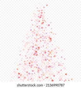 Heart love vector background. Valentine frame. Pink hearts confetti. Scattered love symbols. Random falling heart shape on transparent background. Beautiful Invitation, Greeting Card Illustration.