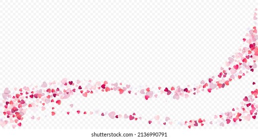 Fondo vectorial de amor cardíaco. Marco de San Valentín. Confeti de corazones rosados. Símbolos de amor dispersos. Forma cardíaca al azar sobre fondo transparente. Hermosa Invitación, Ilustración De Tarjeta De Saludo.