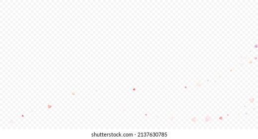 Heart love vector background. Valentine frame. Pink hearts confetti. Scattered love symbols. Random falling heart shape on transparent background. Beautiful Invitation, Greeting Card Illustration.