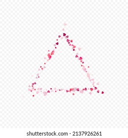Heart love vector background. Valentine frame. Pink hearts confetti. Scattered love symbols. Random falling heart shape on transparent background. Beautiful Invitation, Greeting Card Illustration.