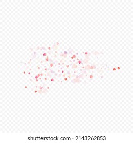 Fondo vectorial de amor cardíaco. Marco de San Valentín. Confeti de corazones rosados. Símbolos de amor dispersos. Forma cardíaca al azar sobre fondo transparente. Hermosa Invitación, Ilustración De Tarjeta De Saludo.