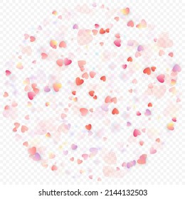 Fondo vectorial de amor cardíaco. Marco de San Valentín. Confeti de corazones rosados. Símbolos de amor dispersos. Forma cardíaca al azar sobre fondo transparente. Hermosa Invitación, Ilustración De Tarjeta De Saludo.