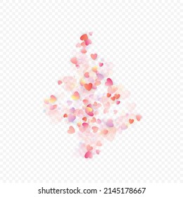 Fondo vectorial de amor cardíaco. Marco de San Valentín. Confeti de corazones rosados. Símbolos de amor dispersos. Forma cardíaca al azar sobre fondo transparente. Hermosa Invitación, Ilustración De Tarjeta De Saludo.