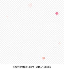 Heart love vector background. Valentine frame. Pink hearts confetti. Scattered love symbols. Random falling heart shape on transparent background. Beautiful Invitation, Greeting Card Illustration.