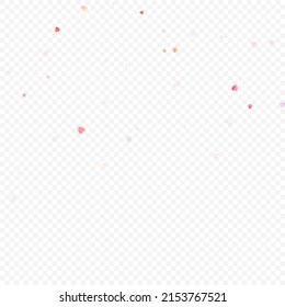 Fondo vectorial de amor cardíaco. Marco de San Valentín. Confeti de corazones rosados. Símbolos de amor dispersos. Forma cardíaca al azar sobre fondo transparente. Hermosa Invitación, Ilustración De Tarjeta De Saludo.