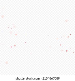 Heart love vector background. Valentine frame. Pink hearts confetti. Scattered love symbols. Random falling heart shape on transparent background. Beautiful Invitation, Greeting Card Illustration.