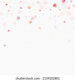 Fondo vectorial de amor cardíaco. Marco de San Valentín. Confeti de corazones rosados. Símbolos de amor dispersos. Forma cardíaca al azar sobre fondo transparente. Hermosa Invitación, Ilustración De Tarjeta De Saludo.