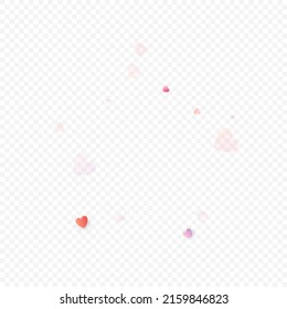 Herzliebe, Vektorhintergrund. Valentinrahmen. Rosa Herzen Konfetti. Gesenkte Liebessymbole. Zufällig fallende Herzform auf transparentem Hintergrund. Schöne Einladung, Grußkartenillustration.