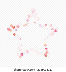 Fondo vectorial de amor cardíaco. Marco de San Valentín. Confeti de corazones rosados. Símbolos de amor dispersos. Forma cardíaca al azar sobre fondo transparente. Hermosa Invitación, Ilustración De Tarjeta De Saludo.