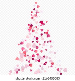 Heart love vector background. Valentine frame. Pink hearts confetti. Scattered love symbols. Random falling heart shape on transparent background. Beautiful Invitation, Greeting Card Illustration.