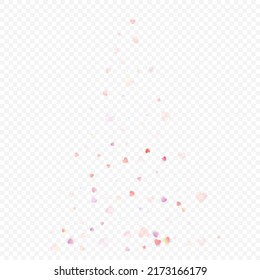 Heart love vector background. Valentine frame. Pink hearts confetti. Scattered love symbols. Random falling heart shape on transparent background. Beautiful Invitation, Greeting Card Illustration.