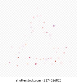 Herzliebe, Vektorhintergrund. Valentinrahmen. Rosa Herzen Konfetti. Gesenkte Liebessymbole. Zufällig fallende Herzform auf transparentem Hintergrund. Schöne Einladung, Grußkartenillustration.