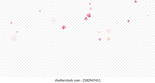 Heart love vector background. Valentine frame. Pink hearts confetti. Scattered love symbols. Random falling heart shape on transparent background. Beautiful Invitation, Greeting Card Illustration.
