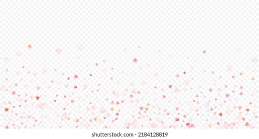 Fondo vectorial de amor cardíaco. Marco de San Valentín. Confeti de corazones rosados. Símbolos de amor dispersos. Forma cardíaca al azar sobre fondo transparente. Hermosa Invitación, Ilustración De Tarjeta De Saludo.