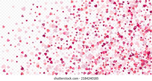 Fondo vectorial de amor cardíaco. Marco de San Valentín. Confeti de corazones rosados. Símbolos de amor dispersos. Forma cardíaca al azar sobre fondo transparente. Hermosa Invitación, Ilustración De Tarjeta De Saludo.