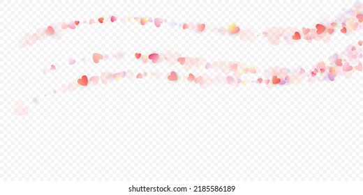 Heart love vector background. Valentine frame. Pink hearts confetti. Scattered love symbols. Random falling heart shape on transparent background. Beautiful Invitation, Greeting Card Illustration.