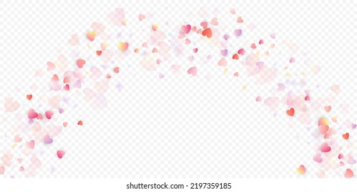 Fondo vectorial de amor cardíaco. Marco de San Valentín. Confeti de corazones rosados. Símbolos de amor dispersos. Forma cardíaca al azar sobre fondo transparente. Hermosa Invitación, Ilustración De Tarjeta De Saludo.