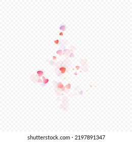 Fondo vectorial de amor cardíaco. Marco de San Valentín. Confeti de corazones rosados. Símbolos de amor dispersos. Forma cardíaca al azar sobre fondo transparente. Hermosa Invitación, Ilustración De Tarjeta De Saludo.