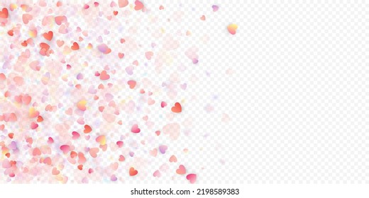 Heart love vector background. Valentine frame. Pink hearts confetti. Scattered love symbols. Random falling heart shape on transparent background. Beautiful Invitation, Greeting Card Illustration.