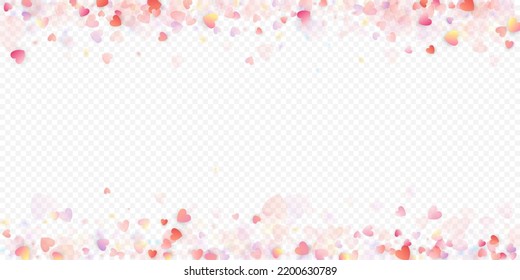 Herzliebe, Vektorhintergrund. Valentinrahmen. Rosa Herzen Konfetti. Gesenkte Liebessymbole. Zufällig fallende Herzform auf transparentem Hintergrund. Schöne Einladung, Grußkartenillustration.