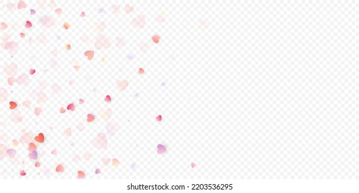 Fondo vectorial de amor cardíaco. Marco de San Valentín. Confeti de corazones rosados. Símbolos de amor dispersos. Forma cardíaca al azar sobre fondo transparente. Hermosa Invitación, Ilustración De Tarjeta De Saludo.