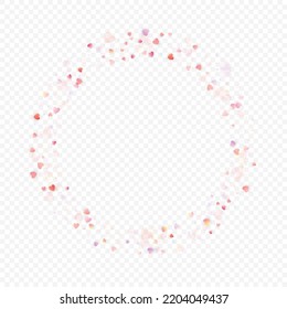 Heart love vector background. Valentine frame. Pink hearts confetti. Scattered love symbols. Random falling heart shape on transparent background. Beautiful Invitation, Greeting Card Illustration.