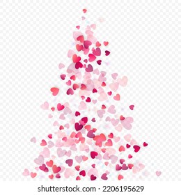 Fondo vectorial de amor cardíaco. Marco de San Valentín. Confeti de corazones rosados. Símbolos de amor dispersos. Forma cardíaca al azar sobre fondo transparente. Hermosa Invitación, Ilustración De Tarjeta De Saludo.