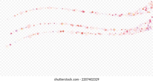 Heart love vector background. Valentine frame. Pink hearts confetti. Scattered love symbols. Random falling heart shape on transparent background. Beautiful Invitation, Greeting Card Illustration.