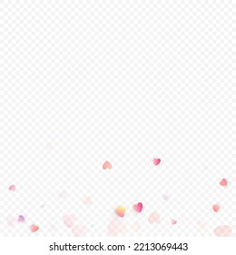 Herzliebe, Vektorhintergrund. Valentinrahmen. Rosa Herzen Konfetti. Gesenkte Liebessymbole. Zufällig fallende Herzform auf transparentem Hintergrund. Schöne Einladung, Grußkartenillustration.