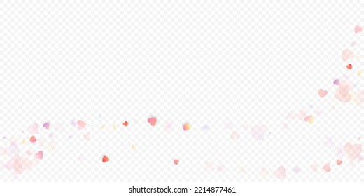 Herzliebe, Vektorhintergrund. Valentinrahmen. Rosa Herzen Konfetti. Gesenkte Liebessymbole. Zufällig fallende Herzform auf transparentem Hintergrund. Schöne Einladung, Grußkartenillustration.