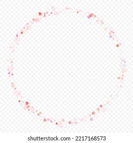 Heart love vector background. Valentine frame. Pink hearts confetti. Scattered love symbols. Random falling heart shape on transparent background. Beautiful Invitation, Greeting Card Illustration.