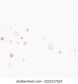 Fondo vectorial de amor cardíaco. Marco de San Valentín. Confeti de corazones rosados. Símbolos de amor dispersos. Forma cardíaca al azar sobre fondo transparente. Hermosa Invitación, Ilustración De Tarjeta De Saludo.