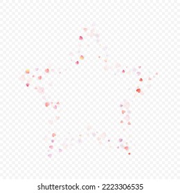 Heart love vector background. Valentine frame. Pink hearts confetti. Scattered love symbols. Random falling heart shape on transparent background. Beautiful Invitation, Greeting Card Illustration.