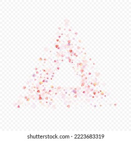 Heart love vector background. Valentine frame. Pink hearts confetti. Scattered love symbols. Random falling heart shape on transparent background. Beautiful Invitation, Greeting Card Illustration.