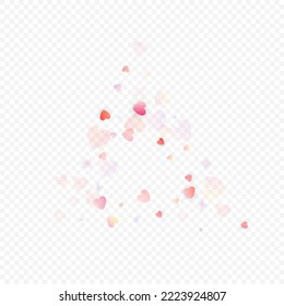 Fondo vectorial de amor cardíaco. Marco de San Valentín. Confeti de corazones rosados. Símbolos de amor dispersos. Forma cardíaca al azar sobre fondo transparente. Hermosa Invitación, Ilustración De Tarjeta De Saludo.