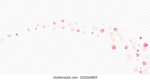 Heart love vector background. Valentine frame. Pink hearts confetti. Scattered love symbols. Random falling heart shape on transparent background. Beautiful Invitation, Greeting Card Illustration.