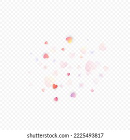 Herzliebe, Vektorhintergrund. Valentinrahmen. Rosa Herzen Konfetti. Gesenkte Liebessymbole. Zufällig fallende Herzform auf transparentem Hintergrund. Schöne Einladung, Grußkartenillustration.