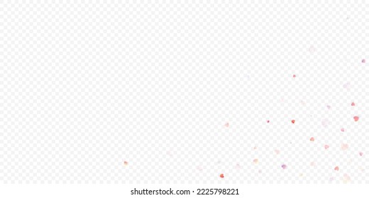 Heart love vector background. Valentine frame. Pink hearts confetti. Scattered love symbols. Random falling heart shape on transparent background. Beautiful Invitation, Greeting Card Illustration.